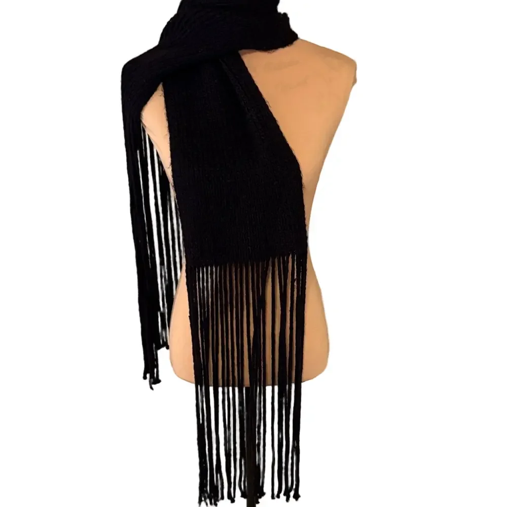 Black Fringe Knit Scarf